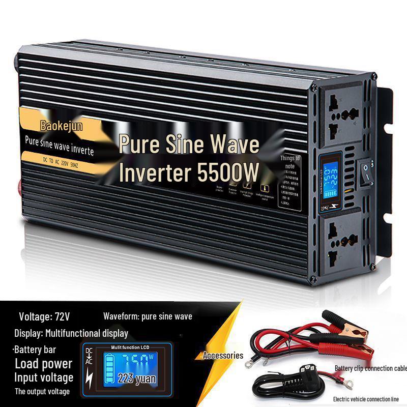 High-Power Pure Sine Wave Car Inverter: 12V/24V to 220V for Vehicle and Household Battery Conversion