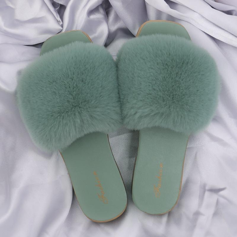 Women's Faux Fur Slides Fashion Flat Open-toe Slippers