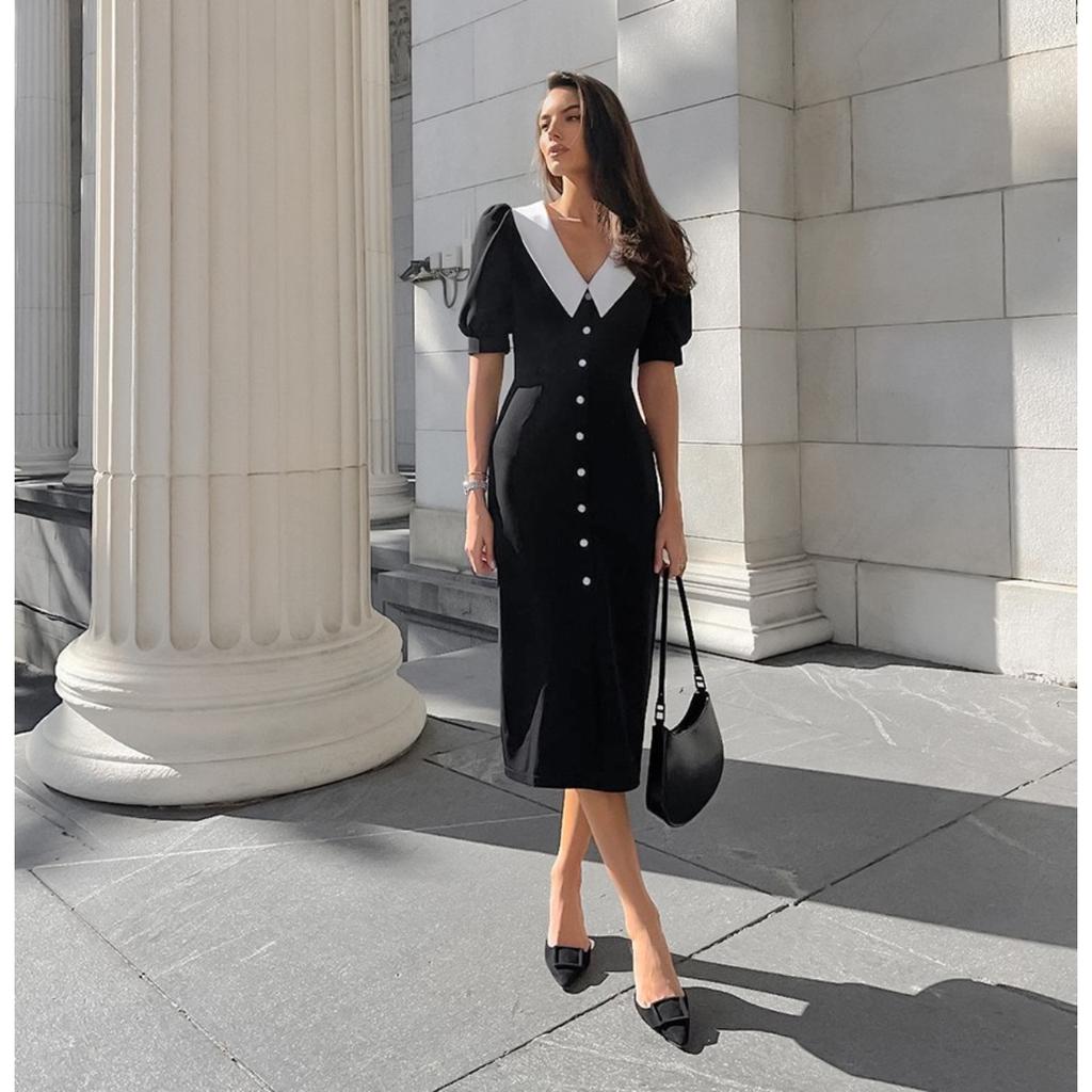 LYRIA French Doll Collar Dress Women's Bubble Sleeve Slimming A- Line Dress Fashionable Casual Wear