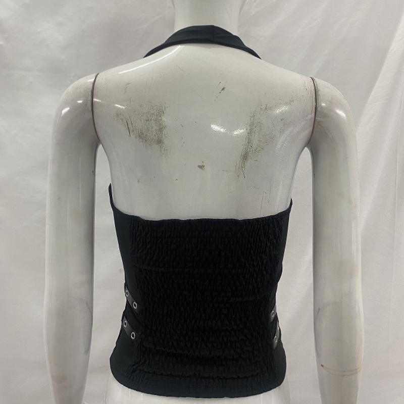 European and American Y2K punk neck hanging, lapel zipper, side decorative short vest