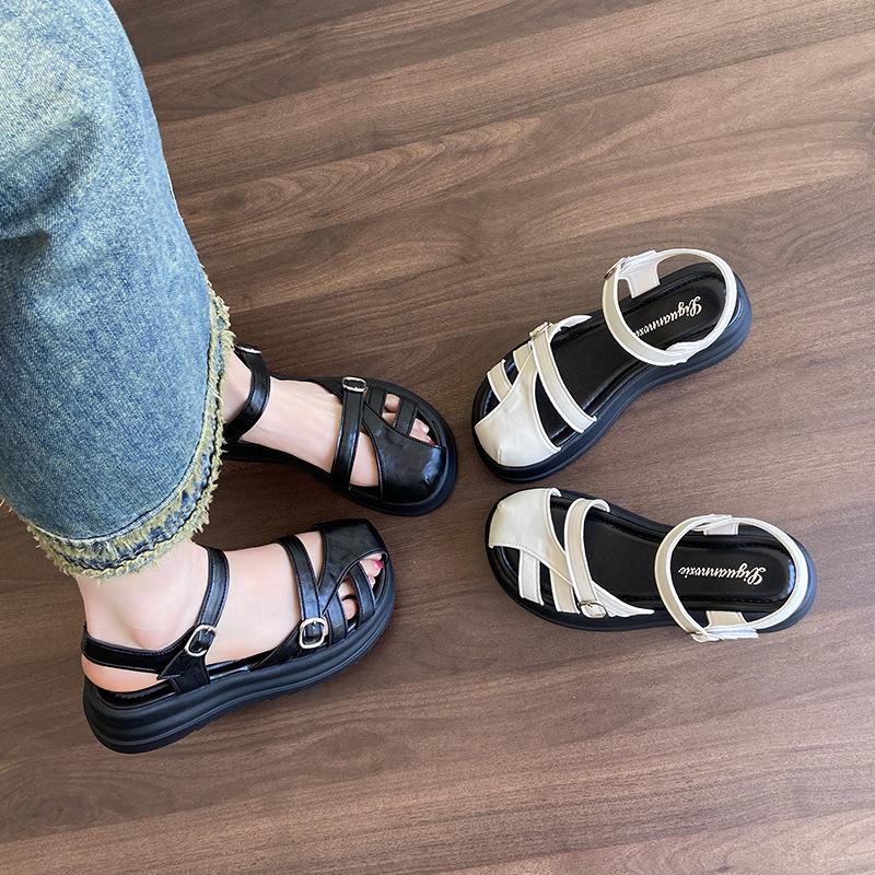 Woven Hollow Tire Cow Pure Leather Retro Roman Sandals 2025 Summer New Popular Fashion Versatile Pig Cage Shoes Women