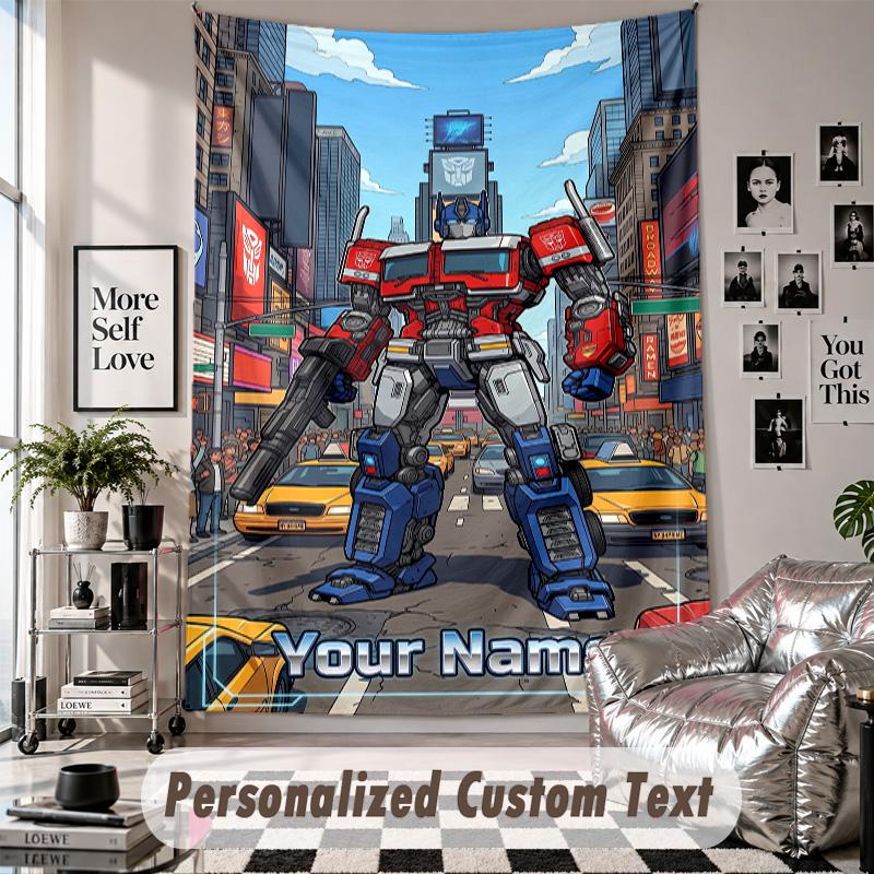 Wall Hanging Tapestry With Custom Name & Text, Transformers Decorative Tapestry For Bedroom