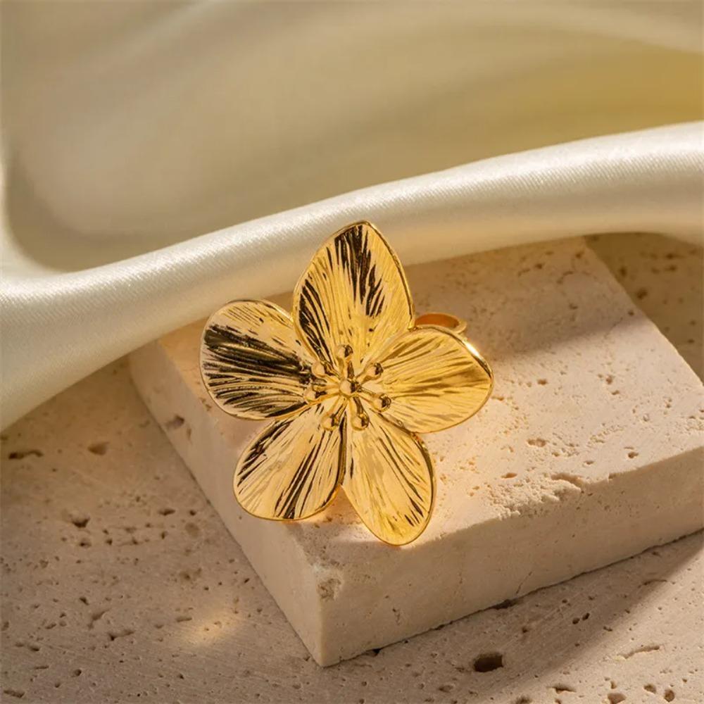 Stainless Steel Flower Ring For Ladies Vintage Index Finger Ring Geometric Opening Ring