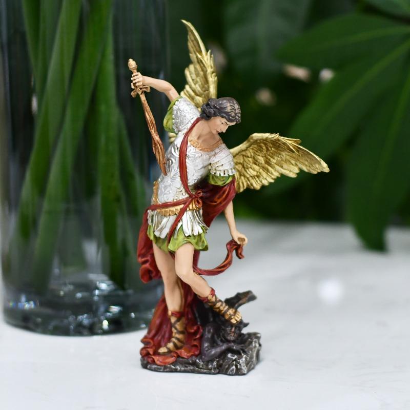1PC San Miguel Arcangel Statue St Michael The Archangel Victoriously Over Satan Collection Figurines for Collection Decor