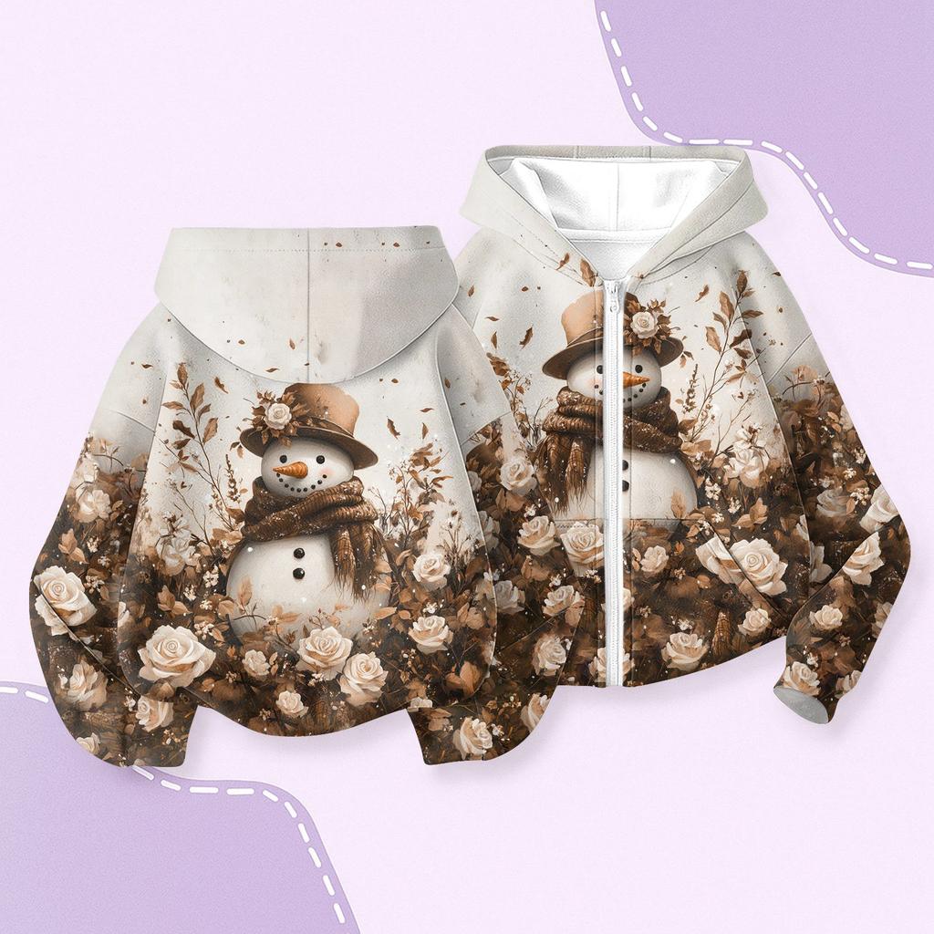 Children's Fashion Christmas Printed Long Sleeved Hooded Sweatshirt, Girls' Hoodie Jacket