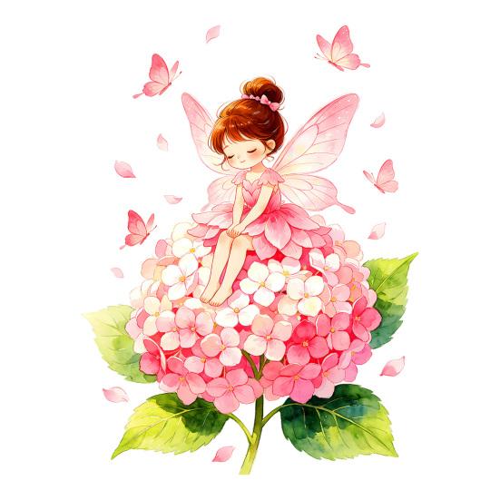 Flower Fairy Wall Sticker Large Pink Hydrangea Butterfly Wall Decals