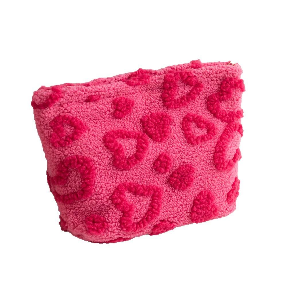 Plush Heart Pattern Travel Makeup Bag With Zipper For Women And Gift Use