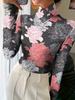 Women's elegant full-body flower-printed cross-turtleneck long-sleeved pullover for all seasons