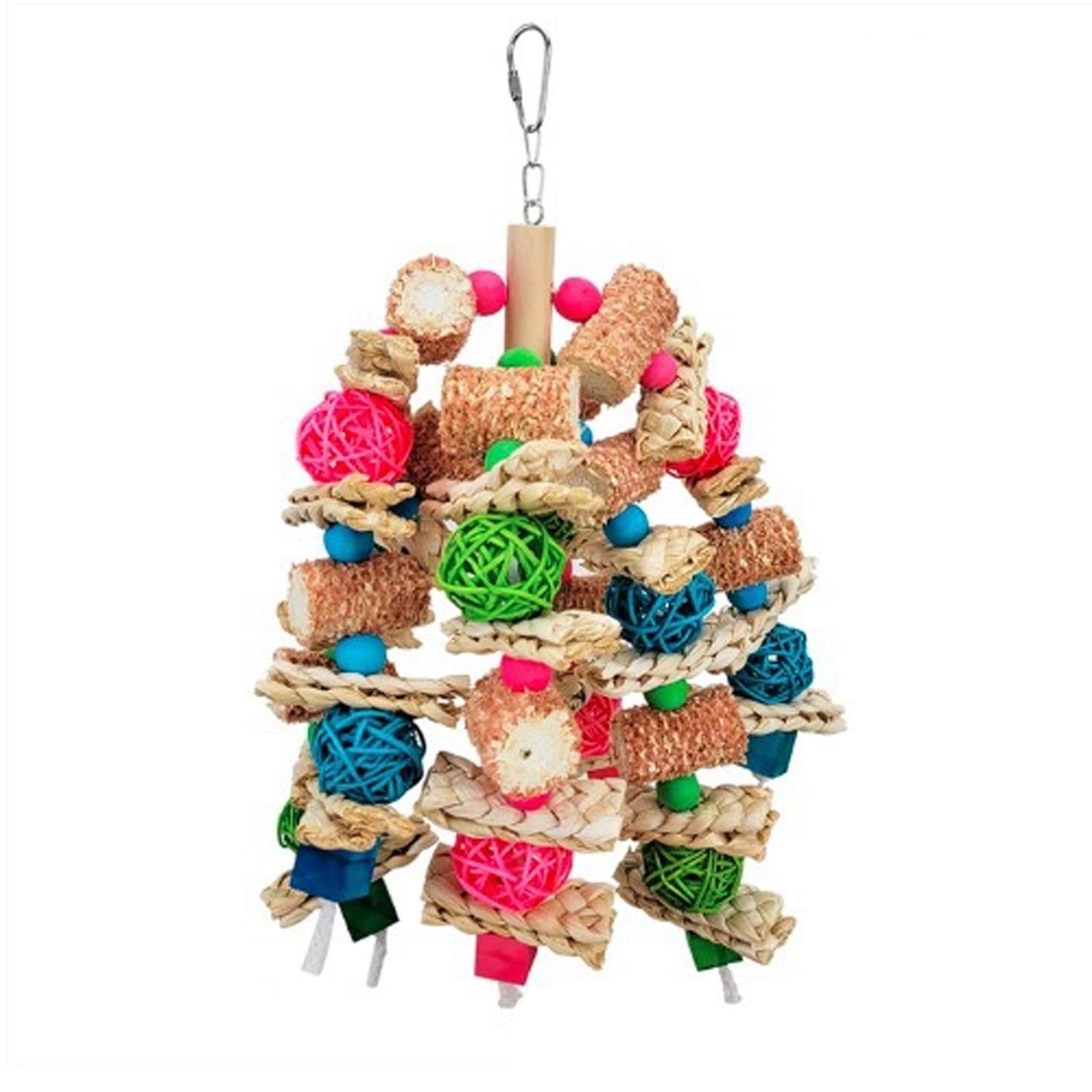 

Natural Corn Husk Parrot Chewing Toy With Colorful Rattan Balls, Bird Foraging & Biting Toy For , Cockatiel & Medium Birds One Size