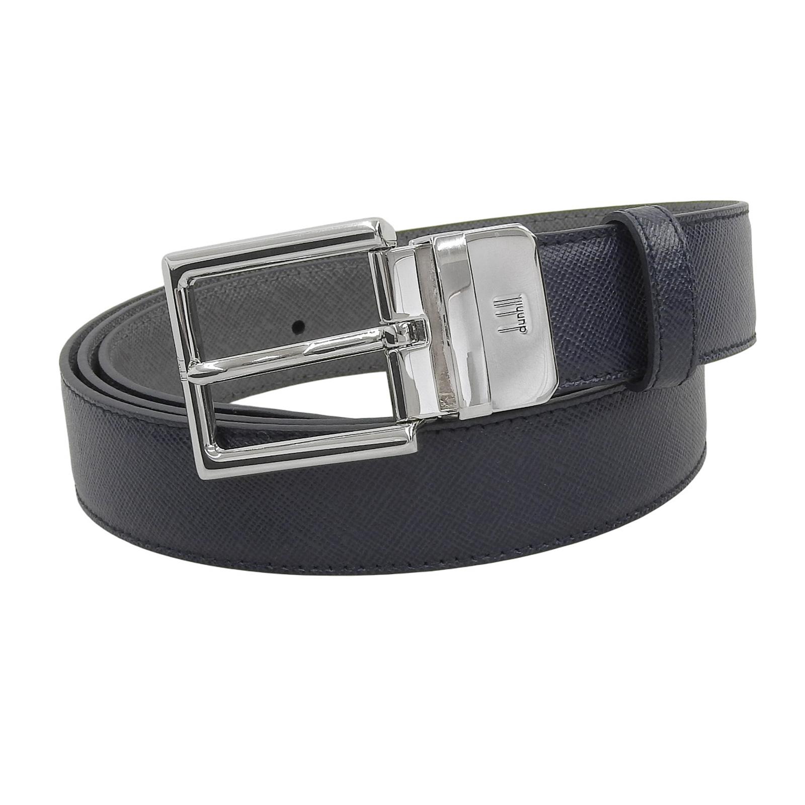 Pristine Dunhill belt Logo Buckle Leather Navy leather mens Used