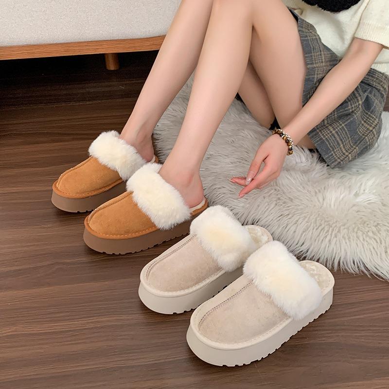 Snow boots fluffy slippers women's new winter outer wear home thick bottom warm bag head cotton mop