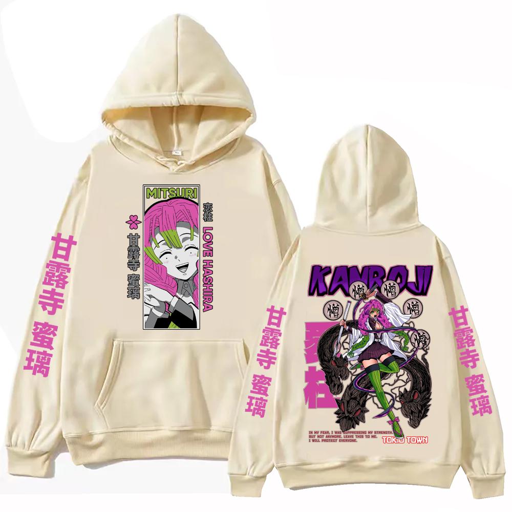 

Japan Anime Demon Slayer Kanroji Mitsuri Cute Print Hooded Men Women Manga Hoodies Casual Loose Pullover Harajuku Sweatshirt 4XL хаки