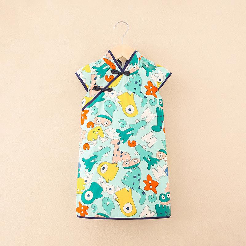 Summer Thin Kids Cheongsam Dress Baby Girl Elegant Princess Dress Little Girl Breathable Chinese Dress 90cm