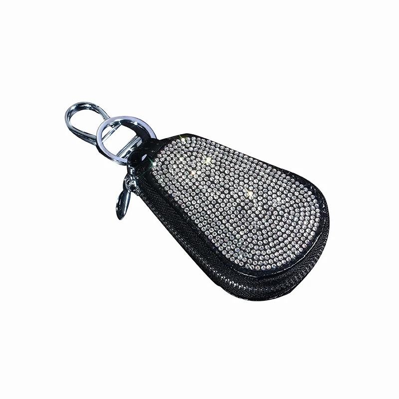 Bling Bling Rhinestone Car Key Chain Case Premium Leather Coin Holder Zipper Case Remote Wallet Bag Car Accessories for Women