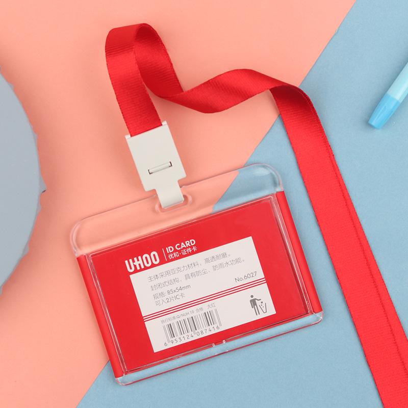 Transparent Acrylic ID Card Holder with Lanyard for Employees and Students