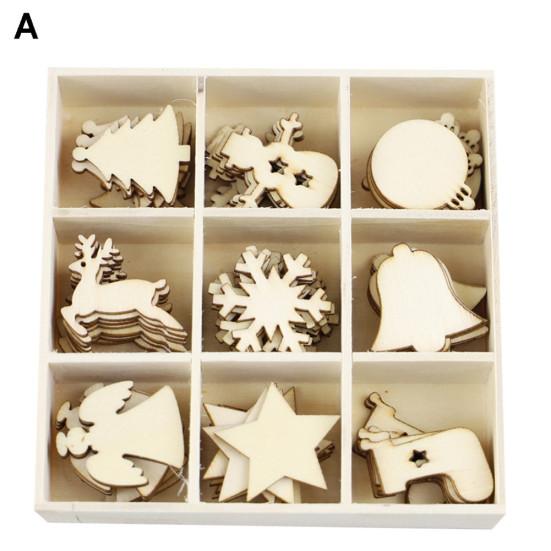 

72Pcs Wood Christmas Tree Ornament Hanging Pendant Snowflake Star Bell Decor A