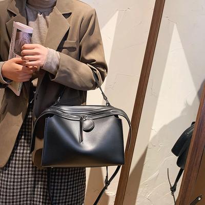 Monochromatic Women's Zipper Interior Bag Top-Handle Bags Soft Interior Compartment Fashionable Bags