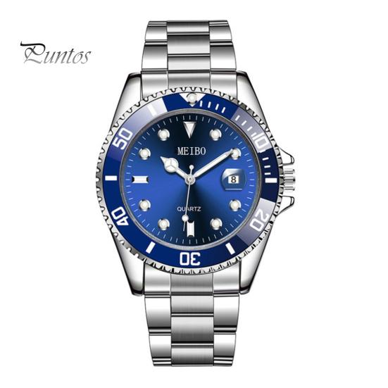 Quartz Watch Men Accurate Round Dial 30m Waterproof Auto Date Shock Resistant Male Chronograph Stainless Steel Strap Wristwatch Automatic Clock