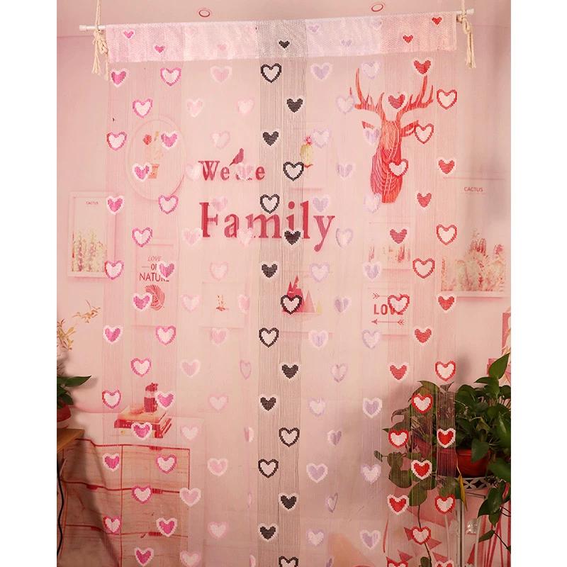100*200cm Tassel Two-Color Heart-shaped Curtain Romantic Loving Heart String Sheer Curtains for Home Living Room Bedroom Curtain