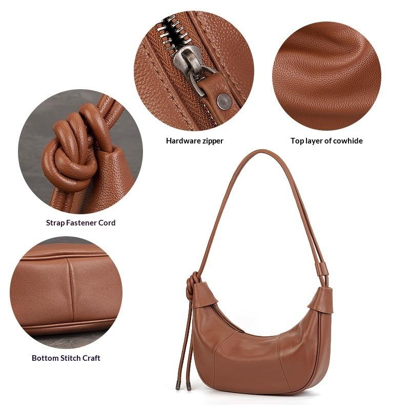 Design Sense Leather Moon Bag Casual Commuter Underarm Bag Large Capacity Soft Cowhide Croissant