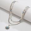 Court retro devil's eye necklace, sun pendant irregular pearl multi-layered necklace