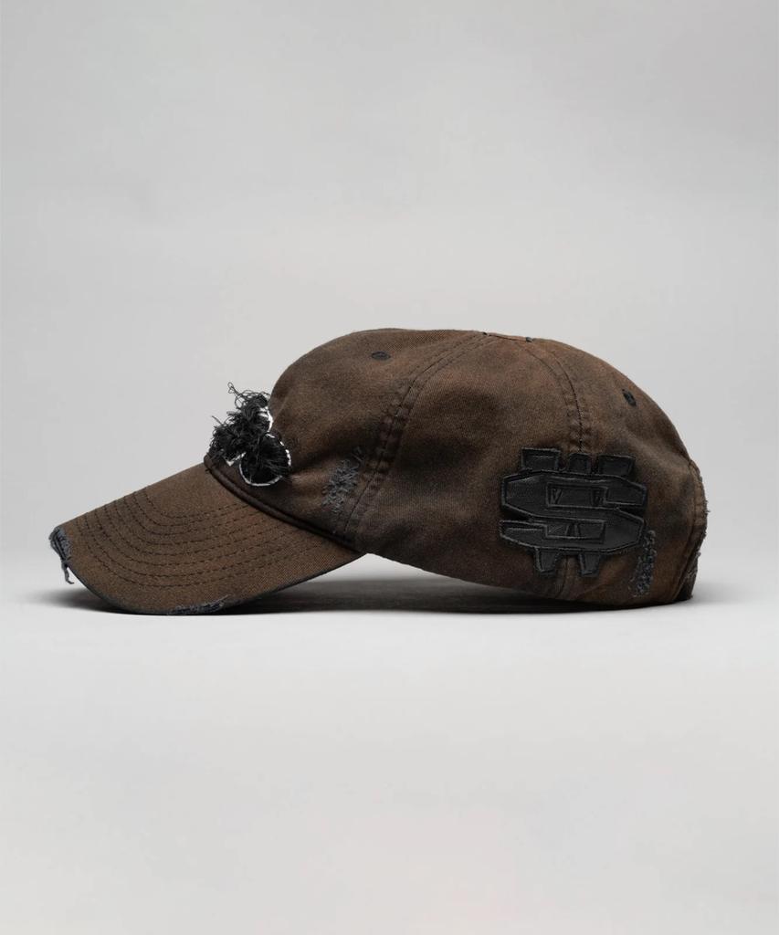032Ssi (U) Distressed Logo Cap Washed Black