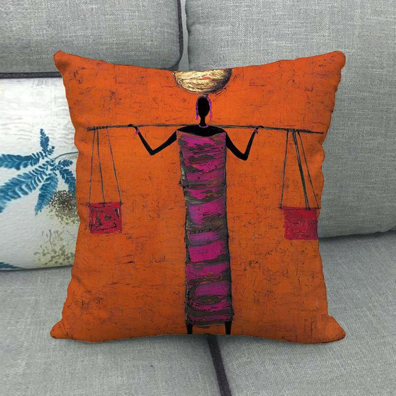 African Oil Painting Featuring Ethnic Digital Printing Short Plush Pillow Covers For Car Sofa Office Cushion Cover Home Goods