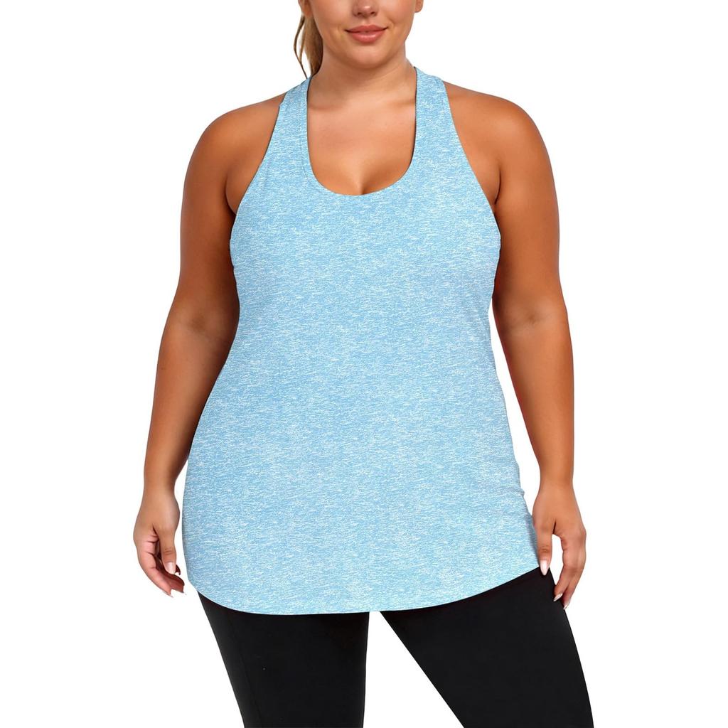 Plus Size Women's Fashion Casual Tank Top Irregular Cross Back Sleeveless Athletic Yoga Shirt Lightweight Stretchy Fabric Activewear