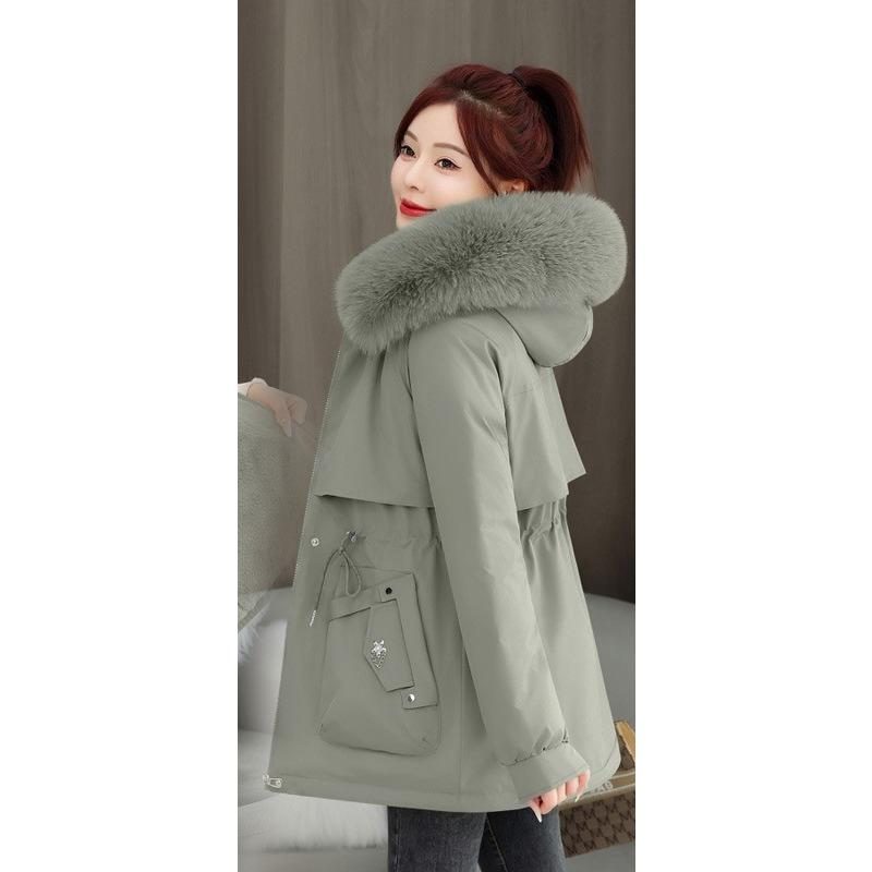 Down Jacket Women's Winter New Korean Style Loose-fitting Cotton Coat Plus Velvet Thickened Waist Cotton-padded Jacket