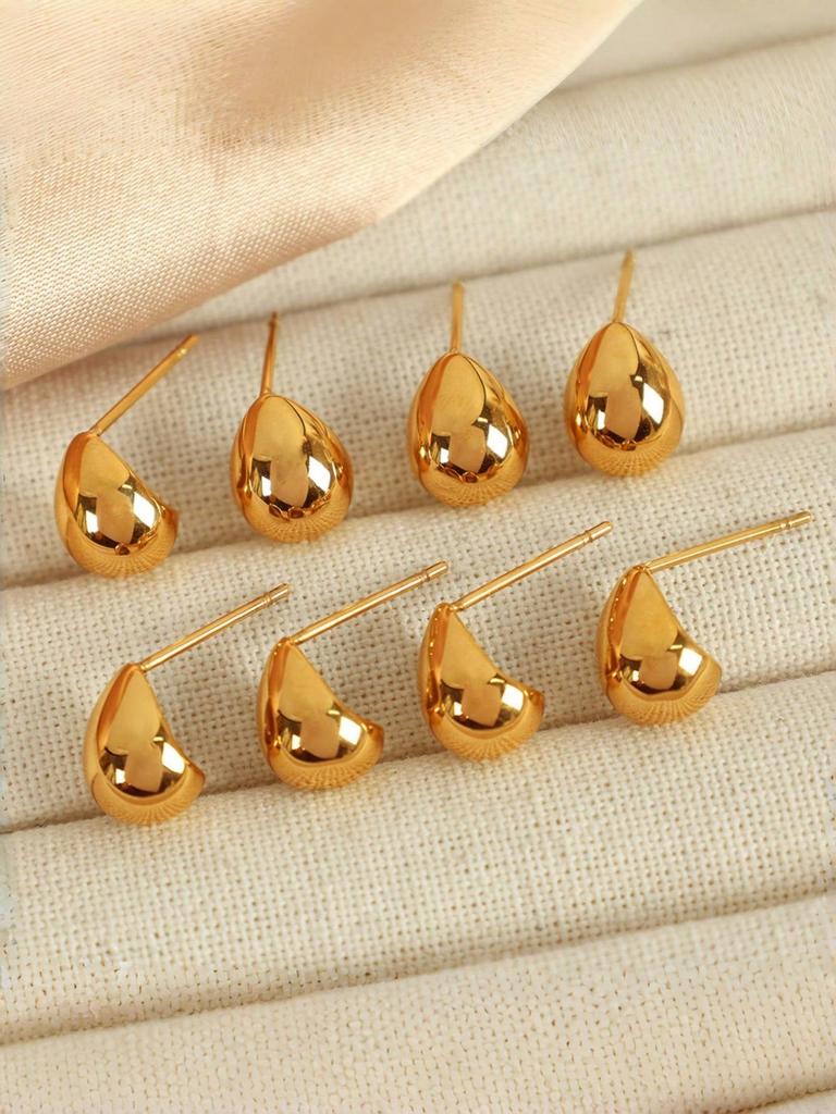 1 Pair Fashion Classic Simple 18k Gold Plated Waterproof Hollow Smooth Drops Stainless Steel Earrings