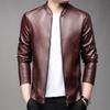 Men's locomotive PU leather jacket men's leather jacket spring new thin coat solid color stand-up collar slim leather jacket men