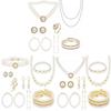 Vintage Chic Artificial Pearl Necklace And Earrings Set For Party Wear With Geometric Design