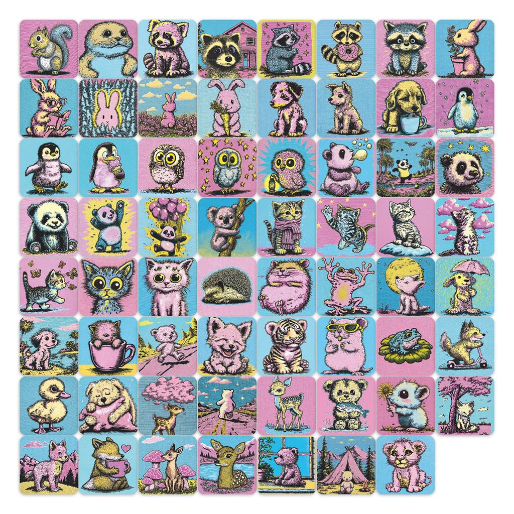 63 Retro Cartoon Animal Stickers For Computer Cases, Phone Cases, Water Bottles, Creative Decorations, Stickers, And Journals