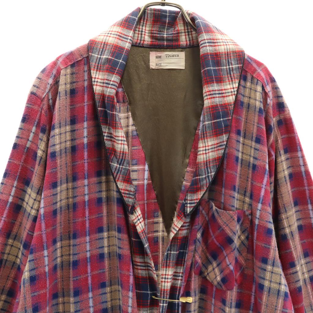 77circa made in Japan Check Pattern Long sleeve flannel Gown coat Pink Men's Used