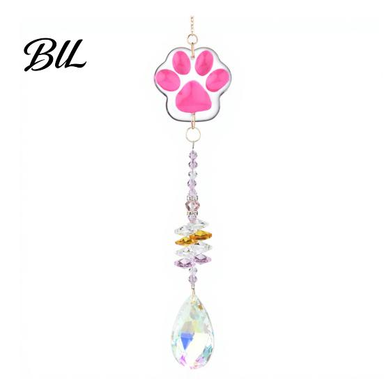Swaying Layered Beads Decor Crystal Cat Paw Wind Chimes, Suncatchers for Windows Hanging, Window Hanging Prism Rainbow Maker Indoor Outdoor розовый