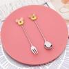 Cute Donut Mickey Ear Dessert Cutlery Set 2Pcs, Stainless Steel Long Handle Dessert Fork & Spoon for Cake Ice Cream Coffee, Kawaii Tableware Gift