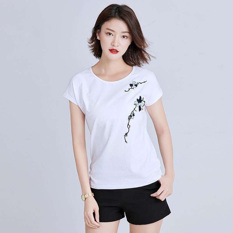 

Модная футболка с короткими рукавами и принтом, летняя женская новинка в корейском стиле, повседневная свободная маленькая свежая футболка с круглым вырезом S