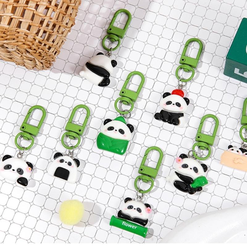 Cartoon Panda Keychain Acrylic Materials Set of 8 Lovely Designs Portable for Trendy Women Keys And Bags Decoration