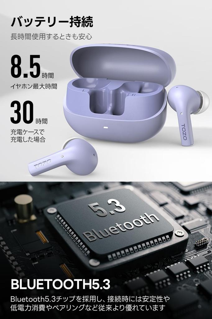 TOZO E2 Wireless Earphones 2025 Superior Sound Experience AI Noise Cancelling During Calls Bluetooth Lightweight and Compact Compatible with Dedicated