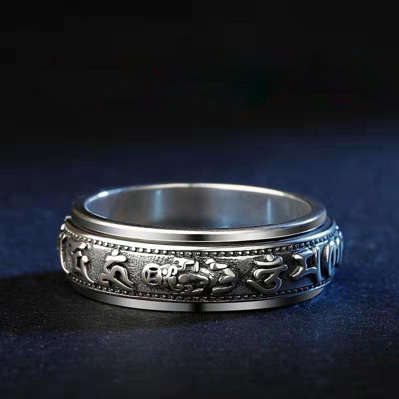 Latest Retro Six Character Mantra Men 'S Brave Finger Ring Rotatable Rings Voguish Fashionable Personality Jewelry AccessoriesRetro Finger Ring