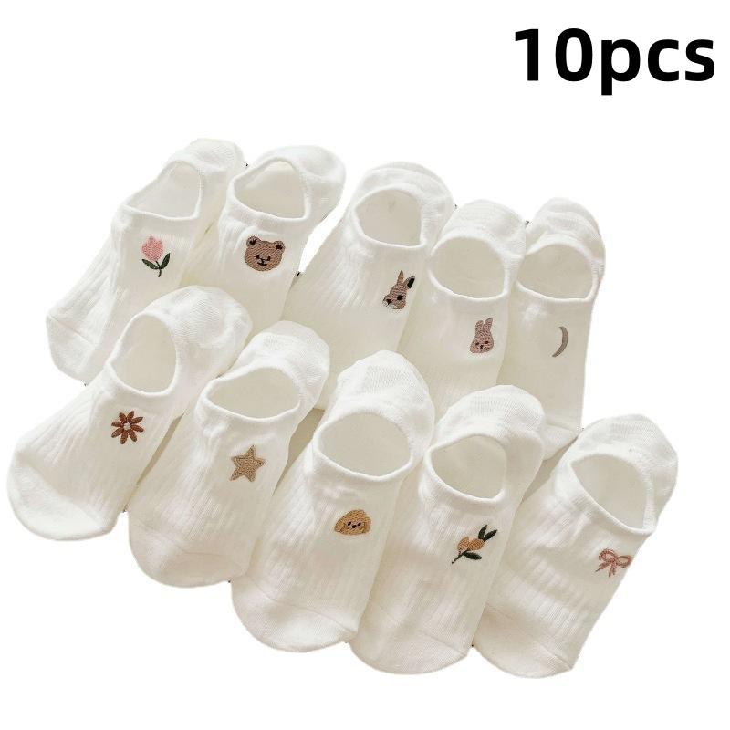 

Набор носков Женские носки до щиколотки Летние Дышащие Универсальные Белые Носки Милый Мультяшный Узор 10-pcs