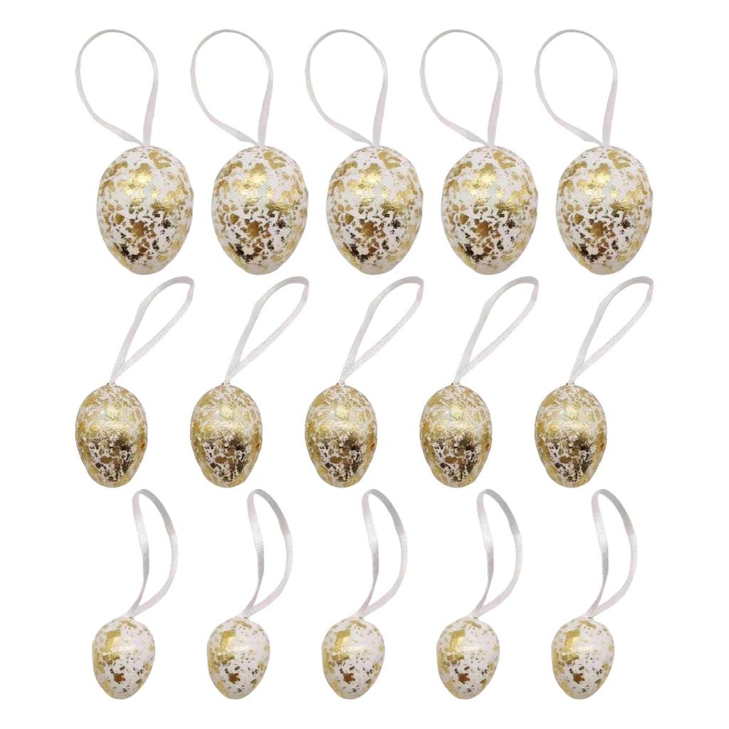 Gold Easter Egg Hanging Ornaments Set Durable Plastic Pendants for Farmhouse Garden Yard Festive Spring Party Decor