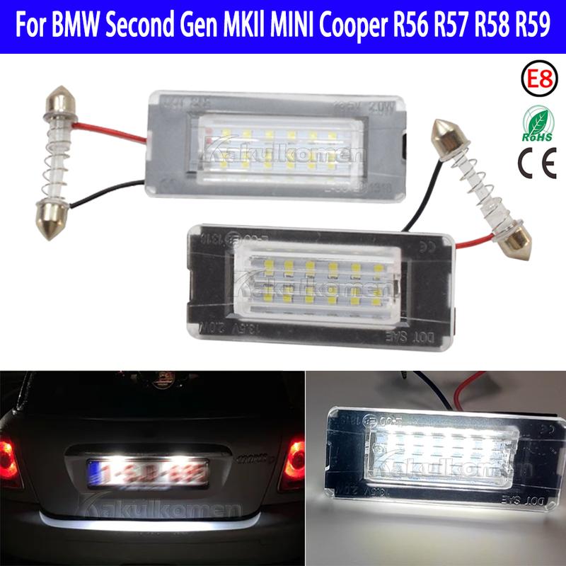 2Pcs LED Lights License Plate Light For Mini Cooper R56 R57 R58 R59 Built-In CAN-bus Resistor Error Free Waterproof 6000K White