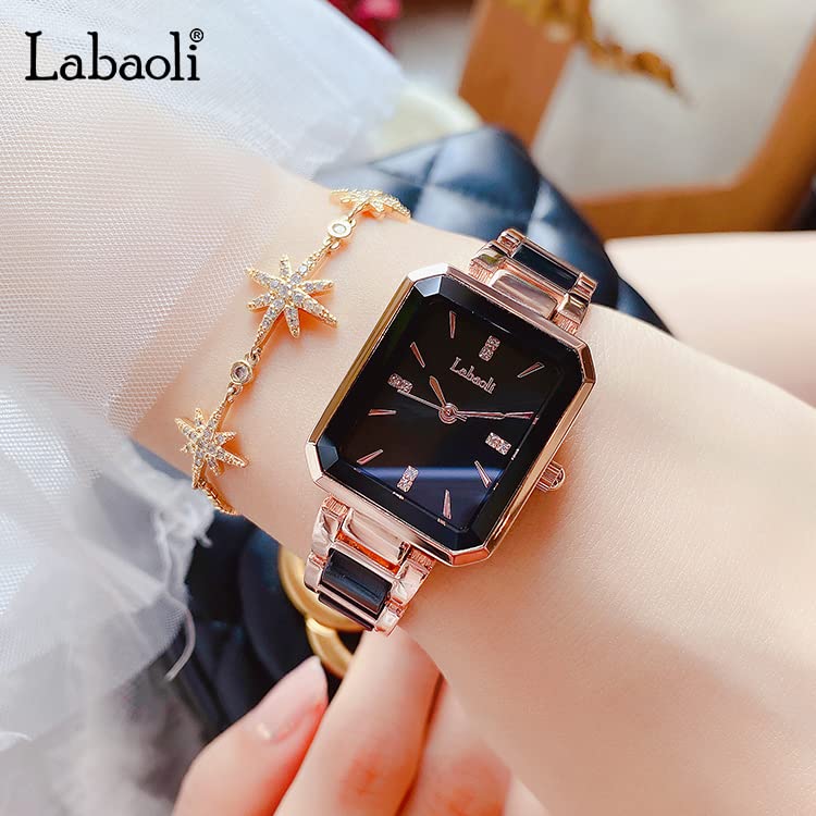 square quartz wristwatch with a waterproof Features a simple a and a stainless steel A perfect Day or Christmas gift for gold band rose gold Women's