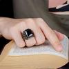 Retro Handmade Turkish Signet Rings For Men Ancient Silver Color Carved Eagle Ring Black Zircon Inlay New Punk Motor Biker Ring