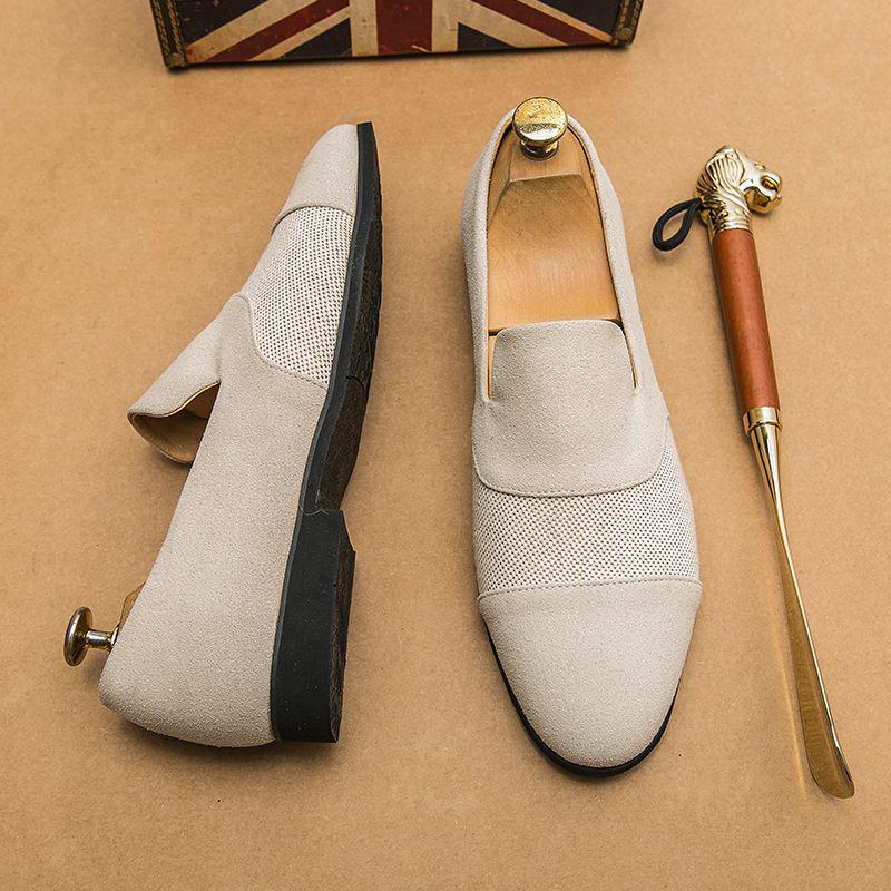 Men's Formal Leather Slip-On Loafers for Business, Mesh Nightclub, Hairstylists, and Driving.