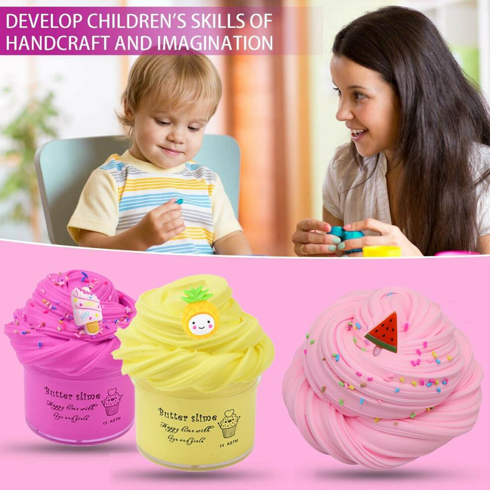 12 Pack Fluffy Butter Slime Kit, With 12 Pack Cute Mini Charms, Cute Slime Party Gift, Super Soft and Non-Sticky, Stress Relief Toy for Girls and Boys