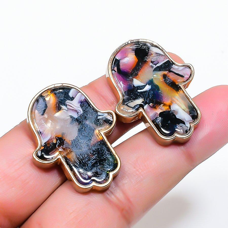 Natural Dendrite Opal Gemstone Brass Jewelry Earring 1.22  AE-12948