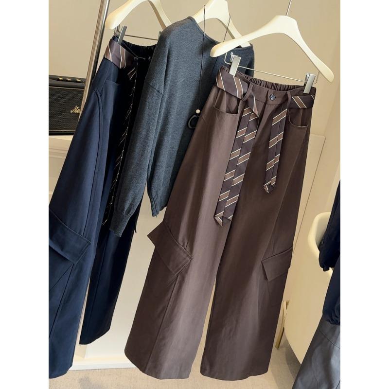 Retro Loose Wide-leg Tooling Casual Pants Women's Autumn New Elastic Waist Thin Versatile Scimitar Pants