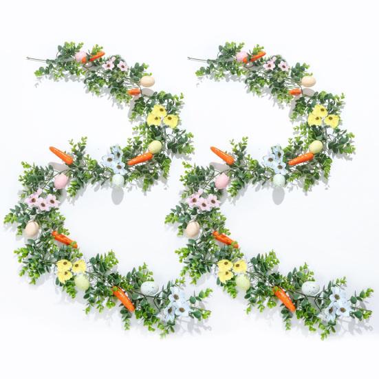 Easter Garland Artificial Spring Greenery Garland with Pastel Eggs Carrots Flowers for Farmhouse Indoor Mantle Fireplace Home Decor
